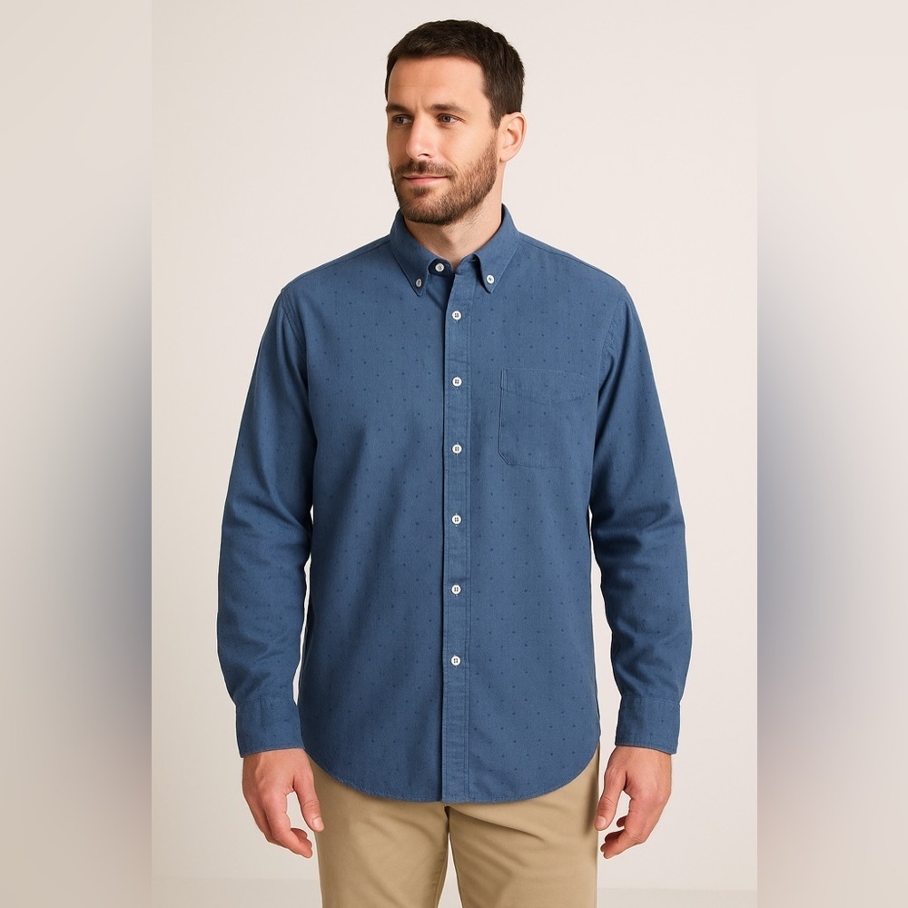 Christian Berg Men’s XXL Blue Polka Dot Embroidered Button Down Shirt Preppy